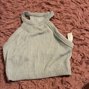 Aerie Light Gray Ribbed Halter Tank